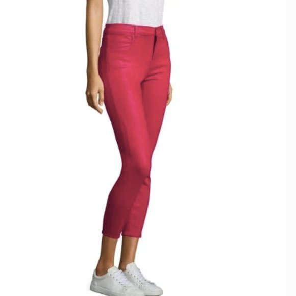 J Brand Women's Alana Coated Dizzy Pink High Rise Crop Skinny Pants Sz. 25‎ NWT - Picture 1 of 16